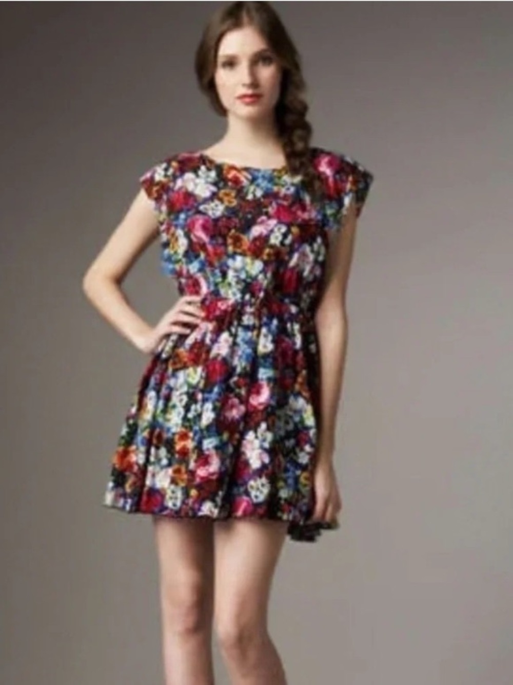 Alice + Olivia Silk Dress Floral Garden Black Multicolor Mini Dress Size Small